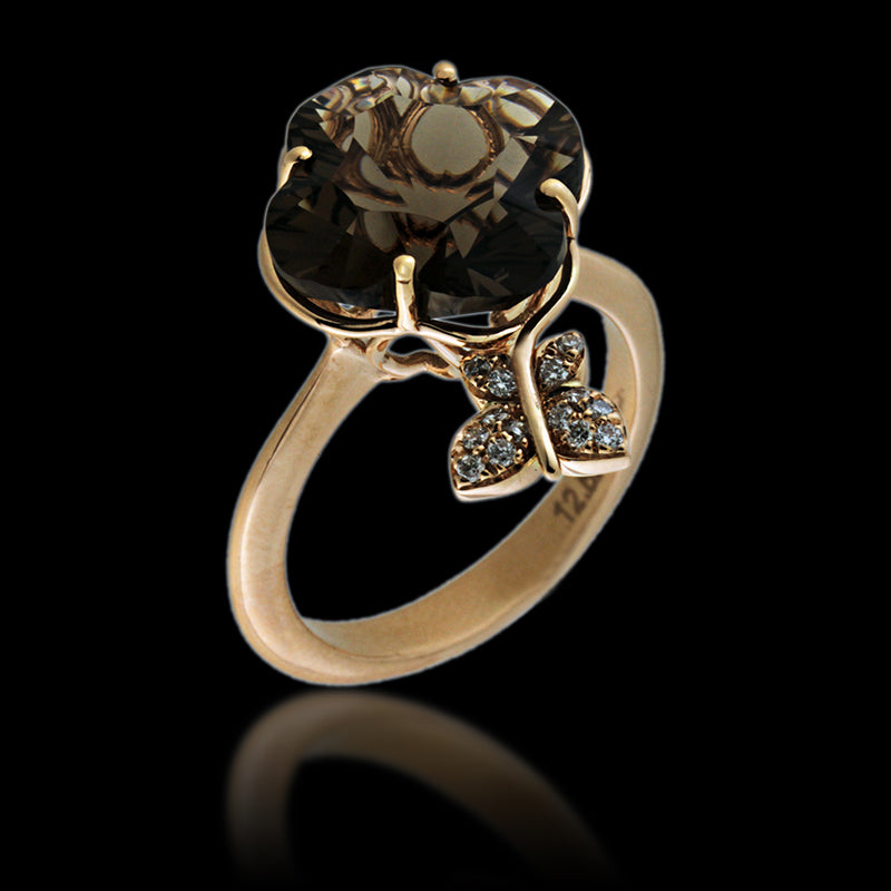 Ring 18kt Pg & Diam.Br.HI/VS-Si,0,10ct & Smoke Quartz Lily Flower,6,22cts