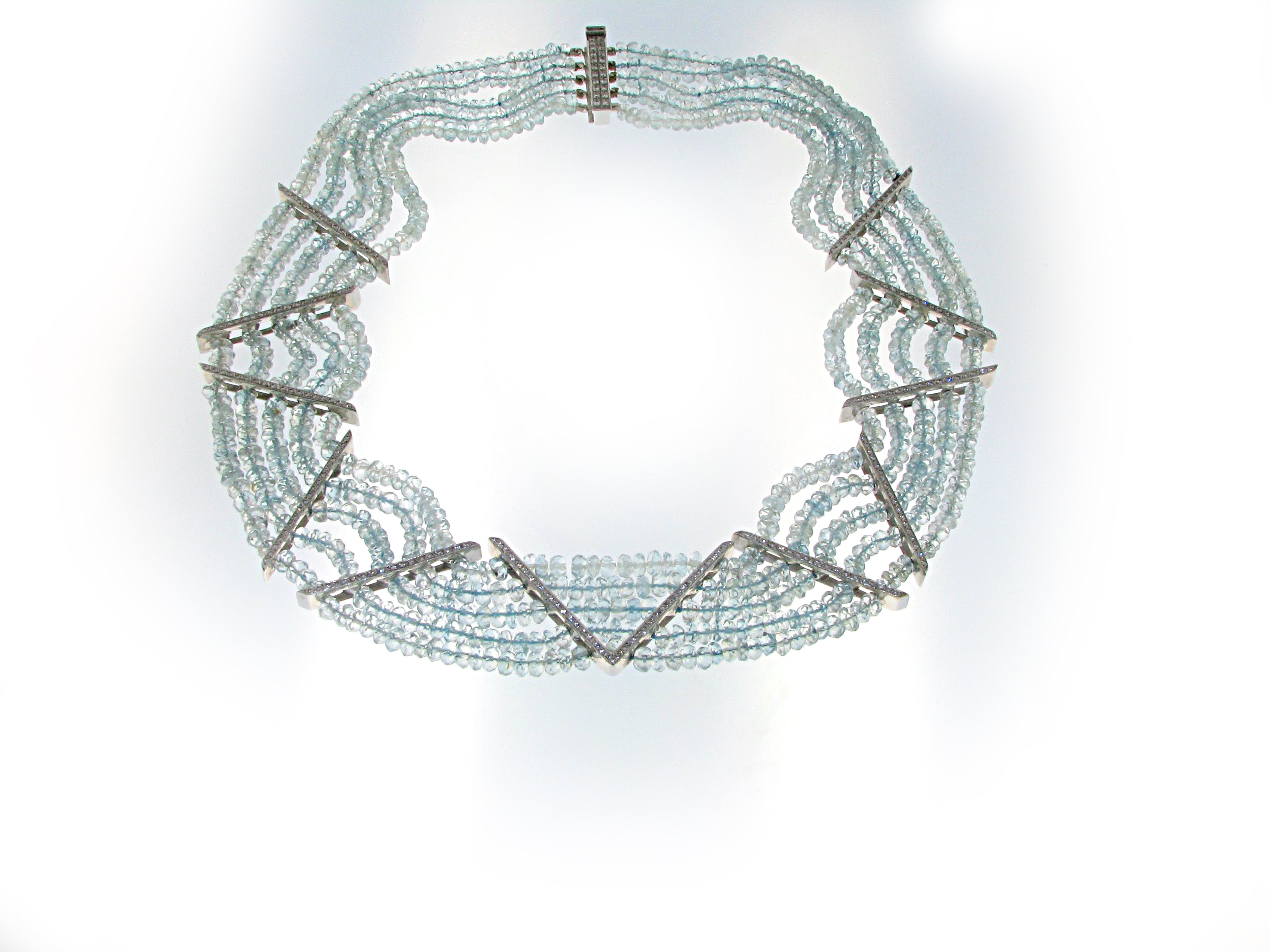 Necklace 18kt Wg,Aquamarine  5,71ct & Diam.Br.FG/VS2-Si1,1,32ct