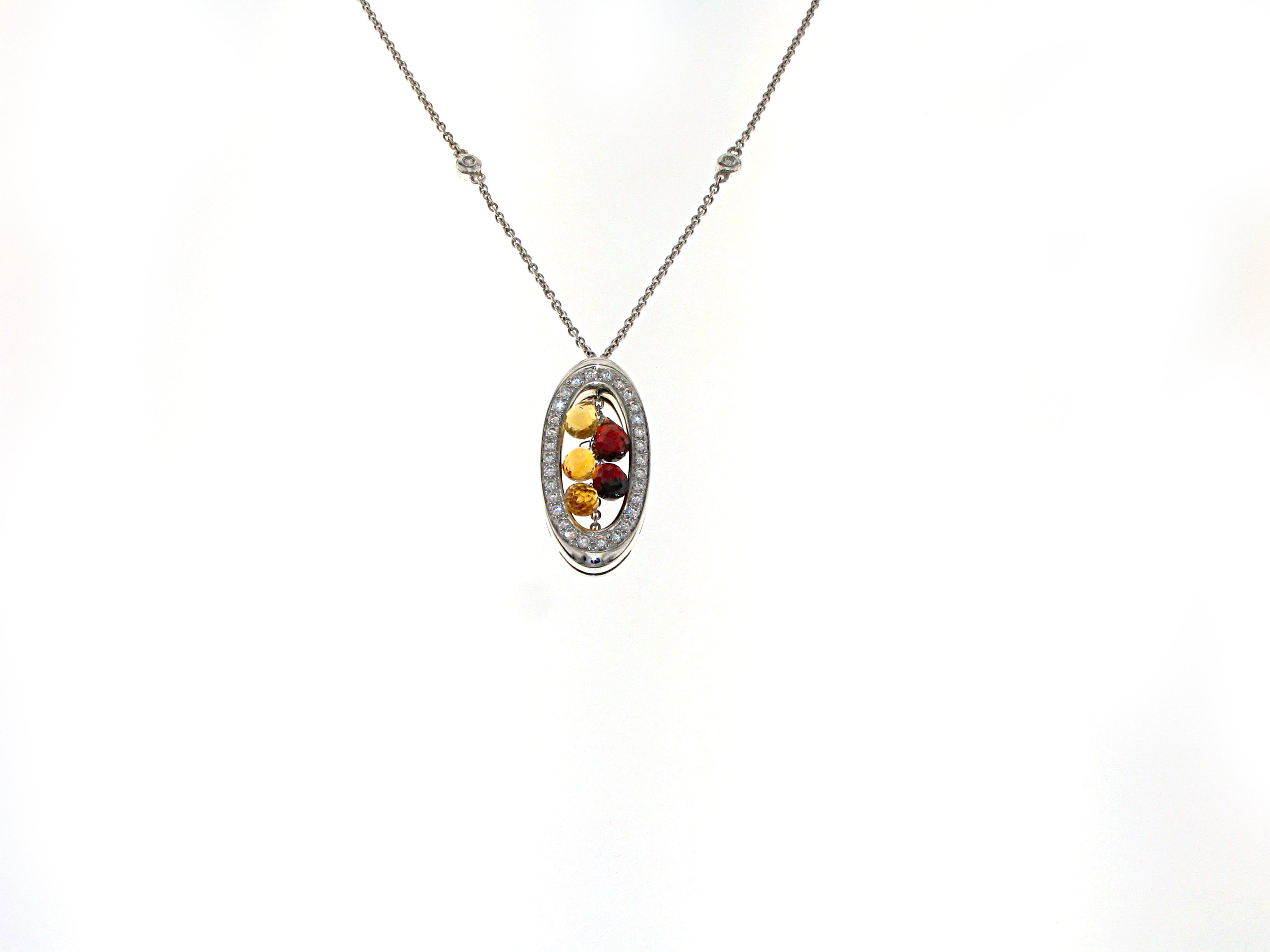Necklace 18kt Wg,Citrine-Garnet Briolets & Diam.Br.HI/VS-Si 0,88ct