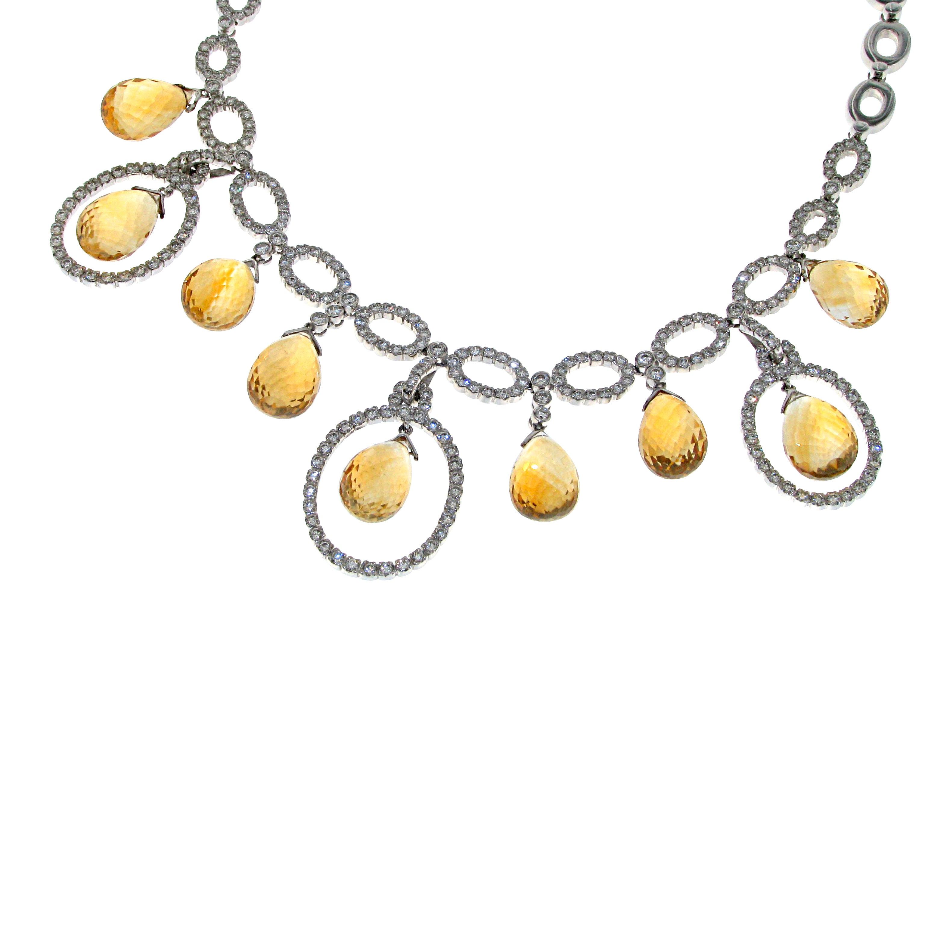 Necklace 18kt Wg,Diam.Br.HI/VS-Si,5,40ct & Citrine Briolets