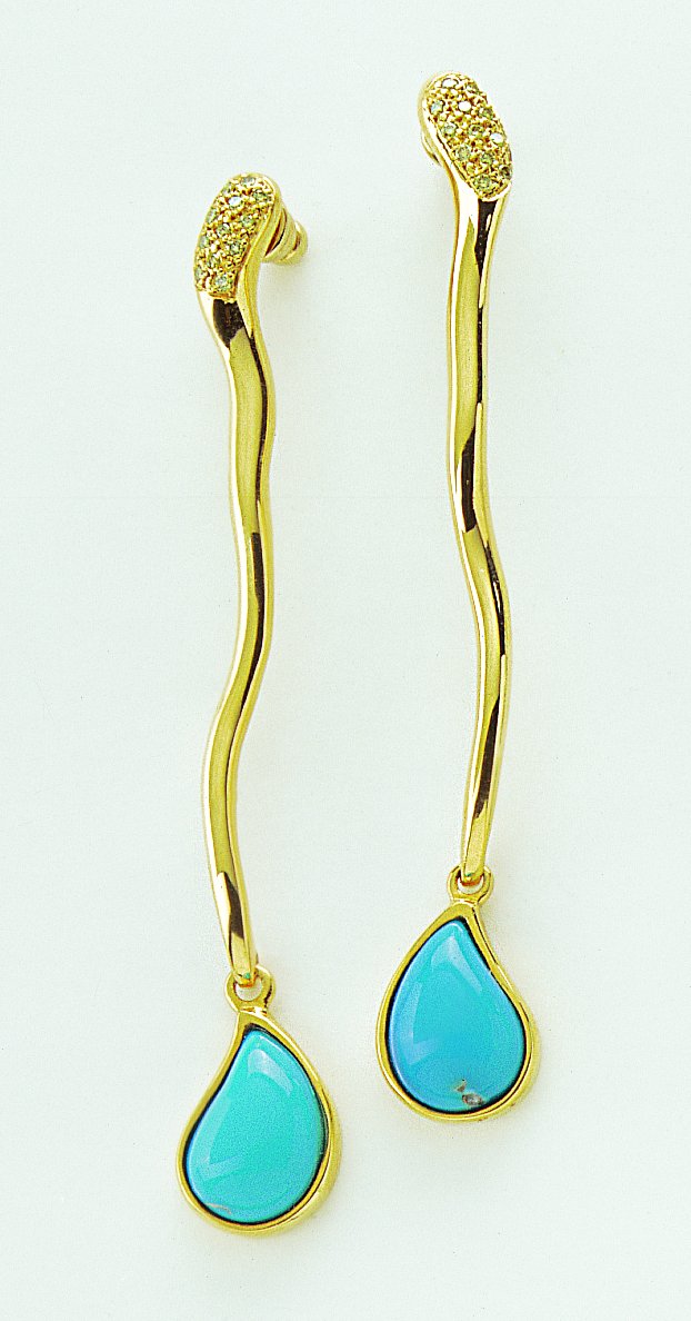 Earrings 18kt Wg,Turquoise & Diam.Br.Tr.Yellow 0.22ct