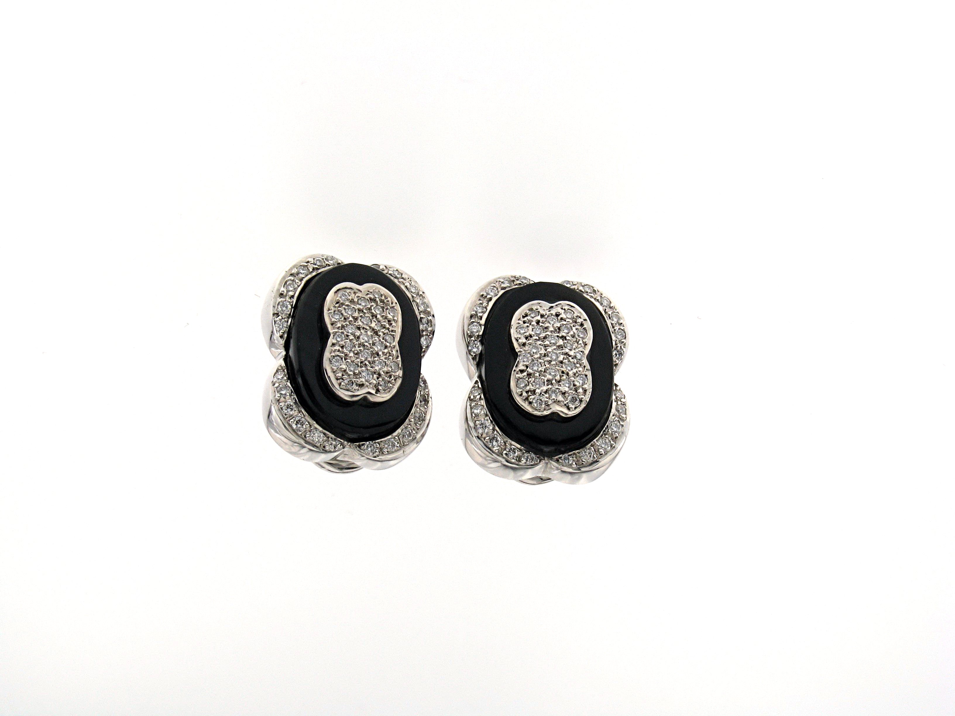 Earrings 18kt Wg,Onyx & Diam.Br.Round,FG/VS-Si,0.62ct